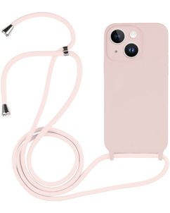 Mobigear Lanyard iPhone 15 Coque avec cordon en Silicone - Sand Pink