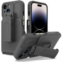Mobigear Explorer Coque iPhone 14 Pro Coque arrière Rigide Anti-Chocs avec Support Amovible - Gris