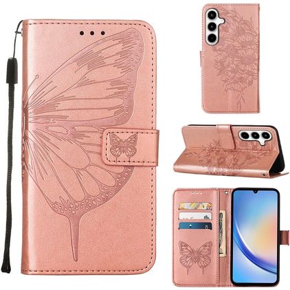 Mobigear Butterfly Housse Samsung Galaxy A35 Etui Porte-Monnaie - Rose doré