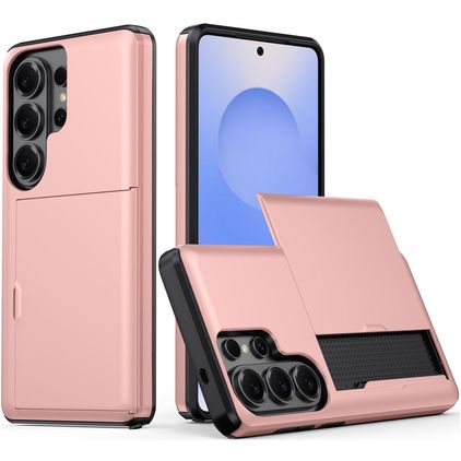 Mobigear Card Coque Samsung Galaxy S26 Ultra Coque arrière Rigide Anti-Chocs avec Porte-Cartes - Rose doré