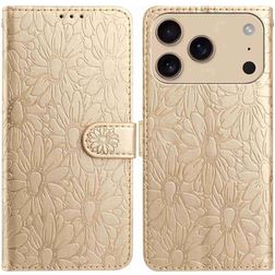 Mobigear Flowers iPhone 17 Pro Max Étui Portefeuille - Or