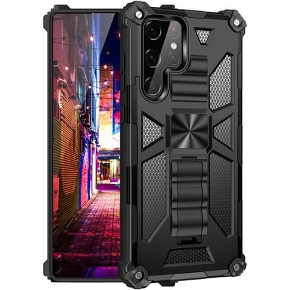 Mobigear Armor Stand Coque Samsung Galaxy S22 Ultra Coque arrière Rigide Anti-Chocs avec Support Amovible - Noir