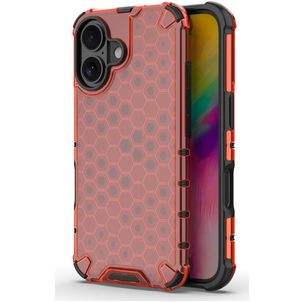 Mobigear Honeycomb Coque iPhone 16 Coque arrière Rigide Anti-Chocs - Rouge