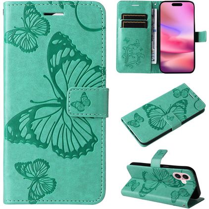 Mobigear Butterfly Housse iPhone 16 Etui Porte-Monnaie - Vert