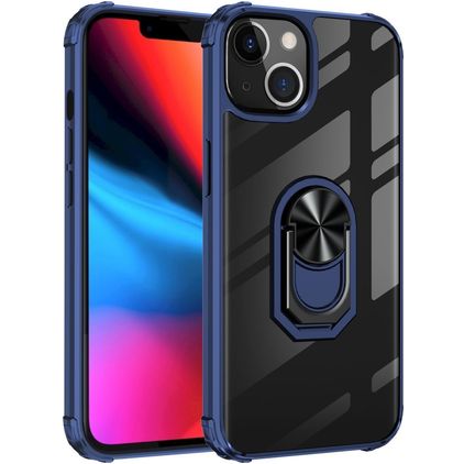 Mobigear Crystal Ring Coque iPhone 14 Pro Coque arrière Rigide avec Anneau-Support - Transparent / Bleu