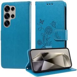 Mobigear Flowers Housse Samsung Galaxy S25 Ultra Etui Porte-Monnaie - Bleu