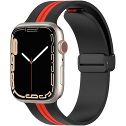 Mobigear Stripe Mag Bracelet Silicone pour Apple Watch Fermeture magnétique - 42/41/40/38 mm - Noir / Rouge