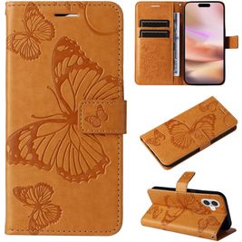 Mobigear Butterfly Housse iPhone 16 Plus Etui Porte-Monnaie - Cognac
