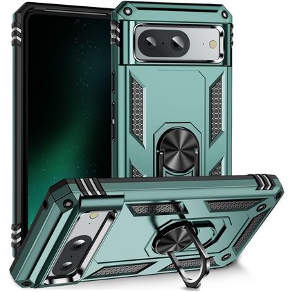 Mobigear Armor Ring Google Pixel 8a Plastique rigide Coque arrière Antichoc avec bague de maintien - Vert foncé