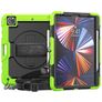 Mobigear SureGrip Xtreme Coque iPad Pro 12.9 Pouces (2021) Coque arrière en Plastique rigide,Silicone + Porte-crayon + Bandoulière + Support Amovible - Noir / Vert