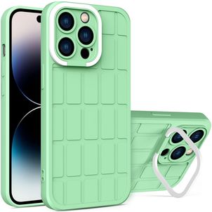 Mobigear Cube Coque iPhone 14 Pro Coque arrière Rigide avec Support Amovible - Vert