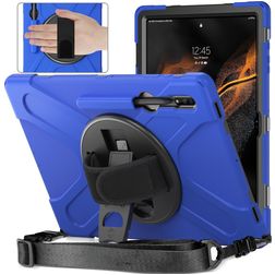 Mobigear SureGrip XGuard Coque Samsung Galaxy Tab S8 Ultra Coque arrière en Plastique rigide,Silicone + Porte-crayon + Bandoulière + Support Amovible - Bleu