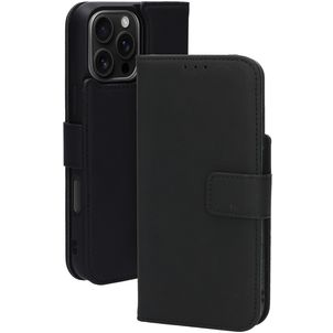 Mobiparts Housse iPhone 16 Pro Max MagSafe Etui avec Coque Détachable en Cuir Véritable Porte-Monnaie - Noir