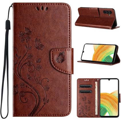 Mobigear Flowers Samsung Galaxy A35 Étui Portefeuille - Marron