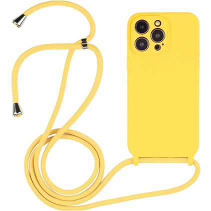 Mobigear Lanyard iPhone 14 Pro Coque avec cordon en Silicone - Jaune