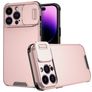 Mobigear Cam Slide iPhone 14 Pro Max Plastique rigide Coque arrière avec cache caméra coulissant - Rose doré