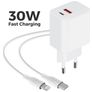 Mobiparts Wall Charger - Double USB / USB-C USB-C 1 mètre Power Delivery 30W 3A - Blanc