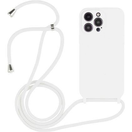 Mobigear Lanyard iPhone 14 Pro Max Coque avec cordon en Silicone - Blanc