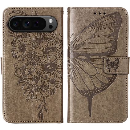Mobigear Butterfly Housse Google Pixel 9 Pro Etui Porte-Monnaie - Gris