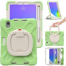 Mobigear RingGuard Coque iPad Mini 6 (2021) Coque arrière en Plastique rigide,Silicone + Porte-crayon + Bandoulière + Support Amovible - Vert