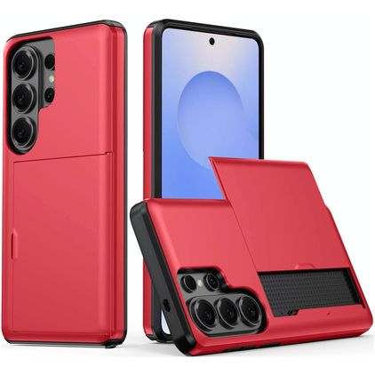 Mobigear Card Samsung Galaxy S26 Ultra Plastique rigide Coque arrière Antichoc avec porte-cartes - Rouge