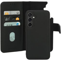 Mobiparts Samsung Galaxy S23 FE Coque Cuir véritable Étui 2en1 avec coque amovible Portefeuille - Noir