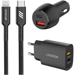Mobigear Essentials - Chargeur + Chargeur de voiture + Apple Lightning Cable 1 mètre Power Delivery 48W - Noir