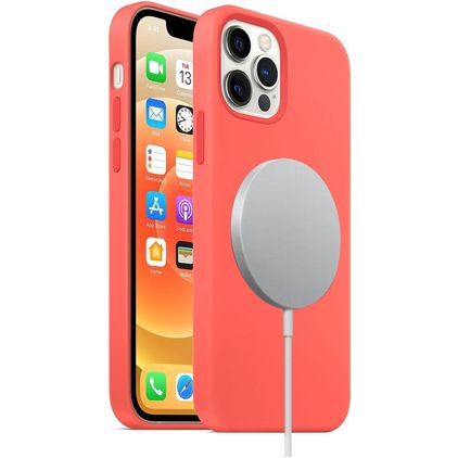 Mobigear Rubber Touch Coque iPhone 12 MagSafe Coque arrière en Silicone - Orange