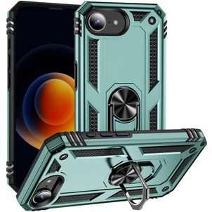 Mobigear Armor Ring Coque iPhone 16e Coque arrière Rigide Anti-Chocs avec Anneau-Support - Vert