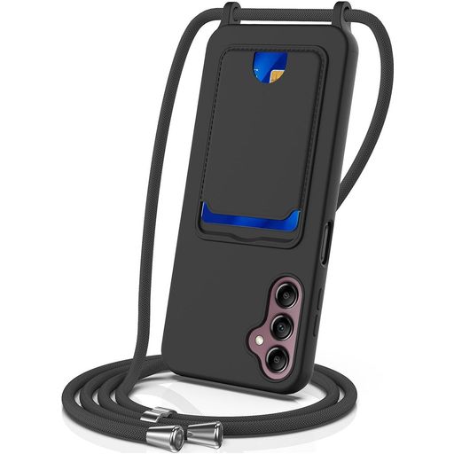 Mobigear Lanyard Card Samsung Galaxy S24 FE Coque avec cordon en Silicone et Porte-Cartes - Noir