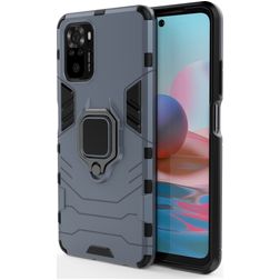 Mobigear Armor Ring Coque Xiaomi Redmi Note 10S Coque arrière Rigide Anti-Chocs avec Anneau-Support - Bleu