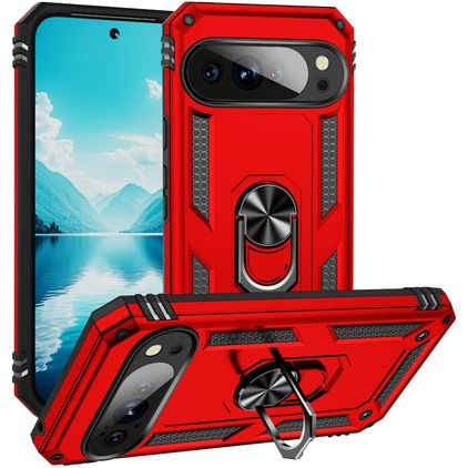 Mobigear Armor Ring Coque Google Pixel 10 Pro XL Coque arrière Rigide Anti-Chocs avec Anneau-Support - Rouge