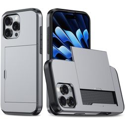 Mobigear Card Coque iPhone 16 Pro Max Coque arrière Rigide Anti-Chocs avec Porte-Cartes - Gris