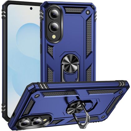 Mobigear Armor Ring Coque Samsung Galaxy S25 Edge Coque arrière Rigide Anti-Chocs avec Anneau-Support - Bleu