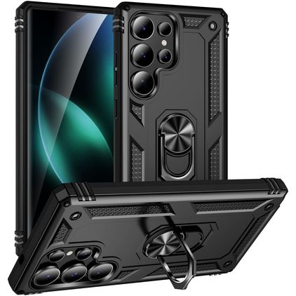 Mobigear Armor ring Coque Samsung Galaxy S25 Ultra Coque arrière Rigide Anti-Chocs avec Anneau-Support - Noir