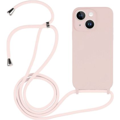 Mobigear Lanyard iPhone 14 Plus Coque avec cordon en Silicone - Sand Pink