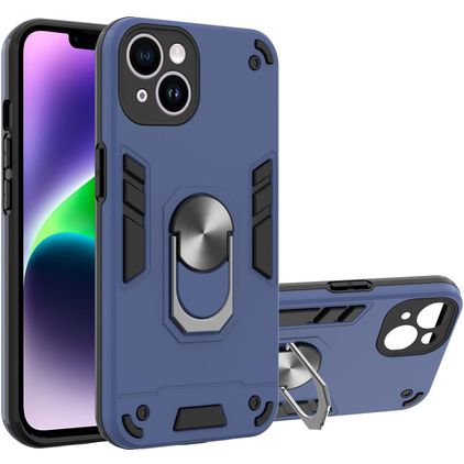 Mobigear Armor Ring Coque iPhone 14 Coque arrière Rigide Anti-Chocs avec Anneau-Support - Bleu