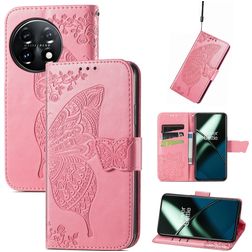 Mobigear Butterfly OnePlus 11 Étui Portefeuille - Rose