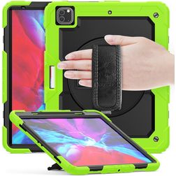 Mobigear SureGrip Xtreme Coque iPad Air 13 Pouces (2025) Coque arrière en Plastique rigide,Silicone + Porte-crayon + Bandoulière + Support Amovible - Vert