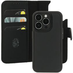 Mobiparts iPhone 15 Pro MagSafe Coque Cuir véritable Étui 2en1 avec coque amovible Portefeuille - Noir