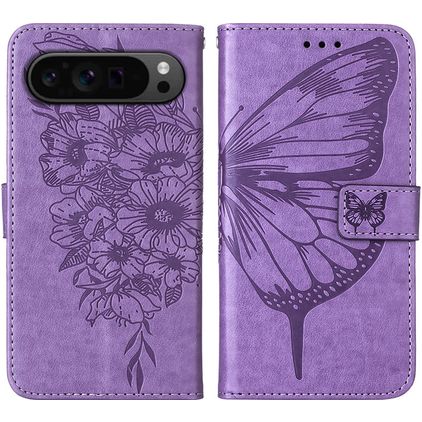 Mobigear Butterfly Housse Google Pixel 9 Pro Etui Porte-Monnaie - Violet