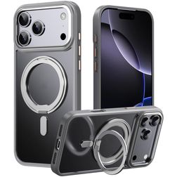 Mobigear Frosted Mag Coque iPhone 17 Pro Max MagSafe Coque arrière Rigide avec Support Amovible - Gris