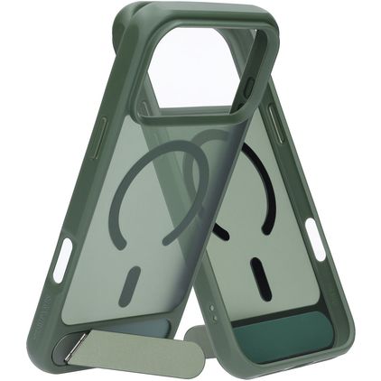 Mobiparts Hardcover Coque iPhone 18 Pro Max MagSafe Coque arrière Rigide avec Support Amovible - Satin Green