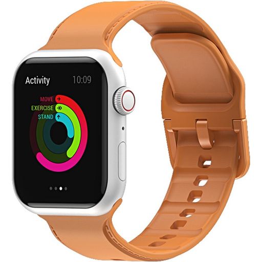 Mobigear Dashed Bracelet Silicone Apple Watch Fermeture boucle ardillon - 42/41/40/38 mm - Cognac