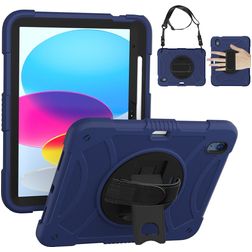Mobigear SureGrip Coque iPad 11 (2025) Coque arrière en Plastique rigide,Silicone + Porte-crayon + Bandoulière + Support Amovible - Noir / Bleu