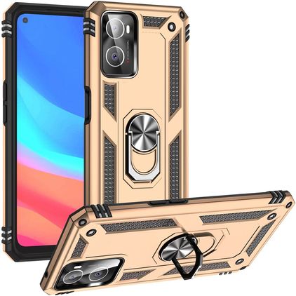Mobigear Armor Ring OPPO A76 Plastique rigide Coque arrière Antichoc avec bague de maintien - Or
