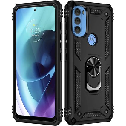 Mobigear Armor Ring Coque Motorola Moto G71 5G Coque arrière Rigide Anti-Chocs avec Anneau-Support - Noir