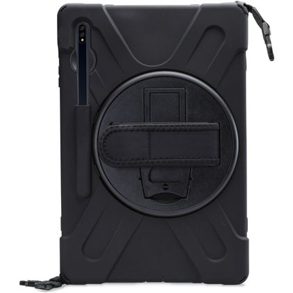 Xccess Survivor All-round Coque Samsung Galaxy Tab S8 Plus Coque arrière en Plastique rigide,Silicone + Bandoulière + Support Amovible - Noir