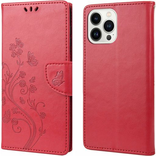Mobigear Flowers Housse iPhone 14 Pro Etui Porte-Monnaie - Rouge