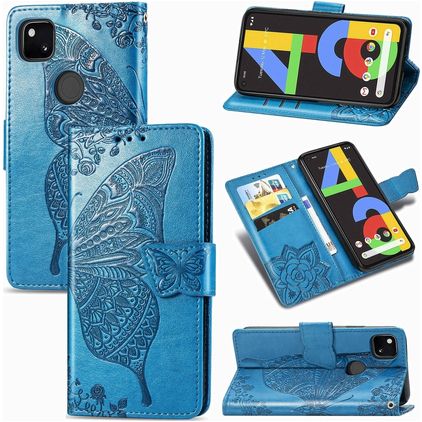 Mobigear Butterfly Housse Google Pixel 4a Etui Porte-Monnaie - Bleu